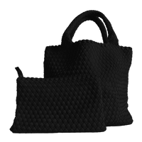 Lily Woven Neoprene Tote with Pouch: WHITE