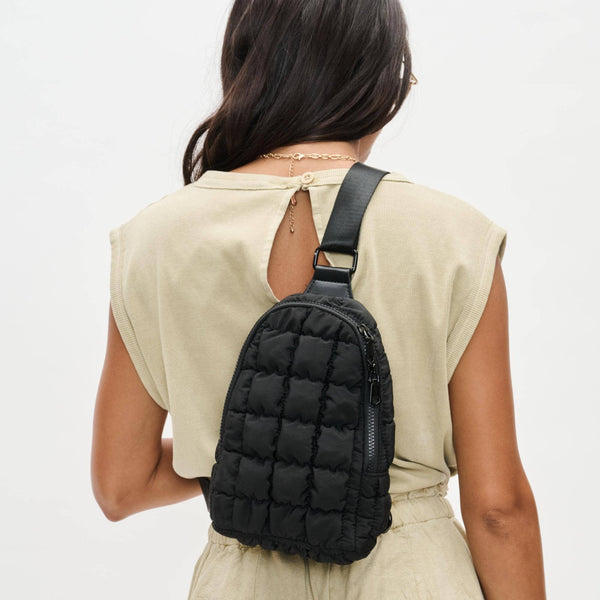 Rejuvenate - Quilted Puffer Nylon Sling Backpack: Black
