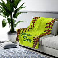 Softball - Green - Velveteen Plush Blanket