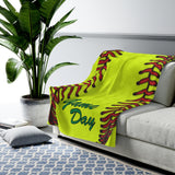 Softball - Green - Velveteen Plush Blanket